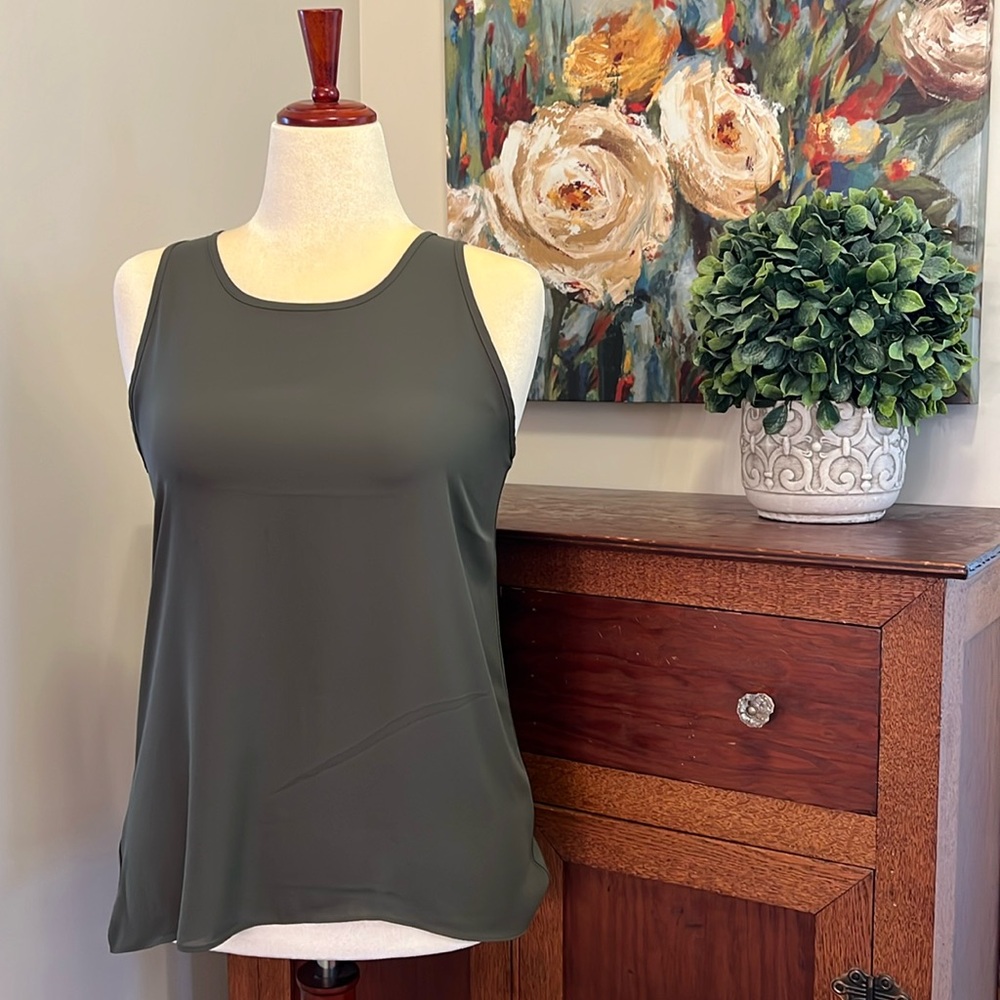 LOFT Mixed Media Olive Sleeveless Blouse
